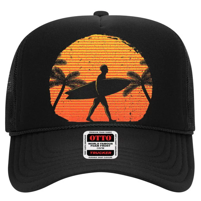 Cool Surfer For Sunset Beach Surfing High Crown Mesh Trucker Hat