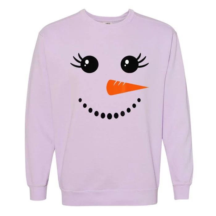 Cute Snowman Face Carrot Nose Christmas Pajamas Funny Garment-Dyed Sweatshirt