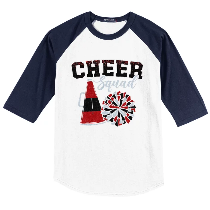 Cheer Squad Funny Cheerleader Cheerleading Red Women Girl Gift Baseball Sleeve Shirt