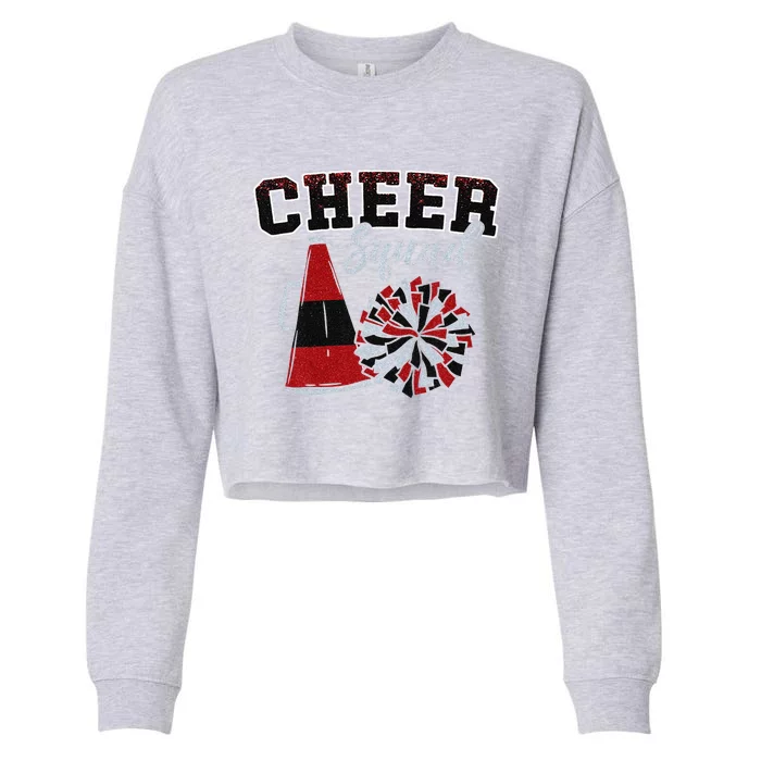 Cheer Squad Funny Cheerleader Cheerleading Red Women Girl Gift Cropped Pullover Crew