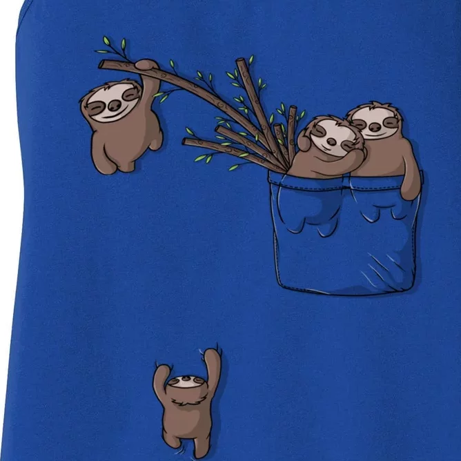 Cute Sloth Family Playing Hanging Out In Pocket Gift Women's Racerback Tank