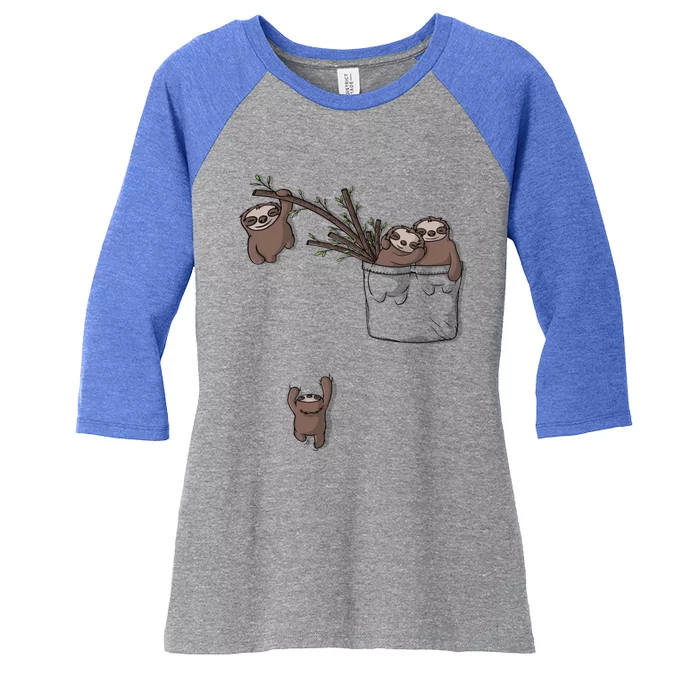 Cute Sloth Family Playing Hanging Out In Pocket Gift Women's Tri-Blend 3/4-Sleeve Raglan Shirt