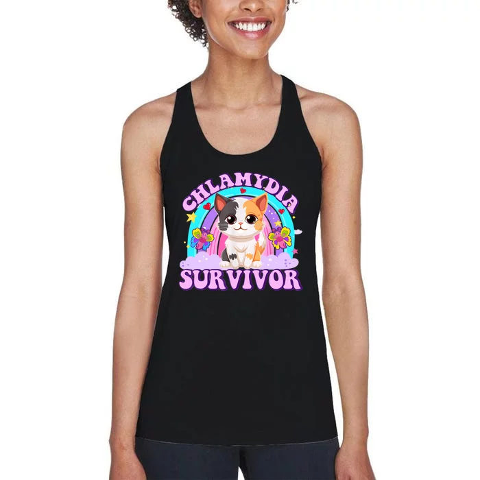 Chlamydia Survivor Funny Cat Sarcastic Inappropriate Women's Racerback Tank