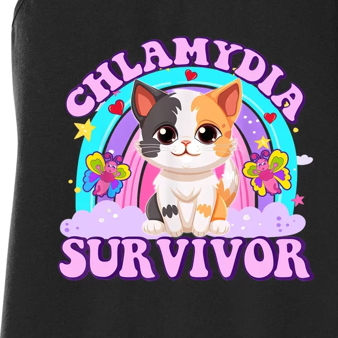 Chlamydia Survivor Funny Cat Sarcastic Inappropriate Women's Racerback Tank