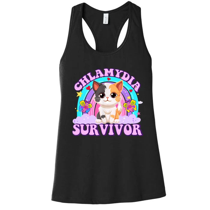 Chlamydia Survivor Funny Cat Sarcastic Inappropriate Women's Racerback Tank