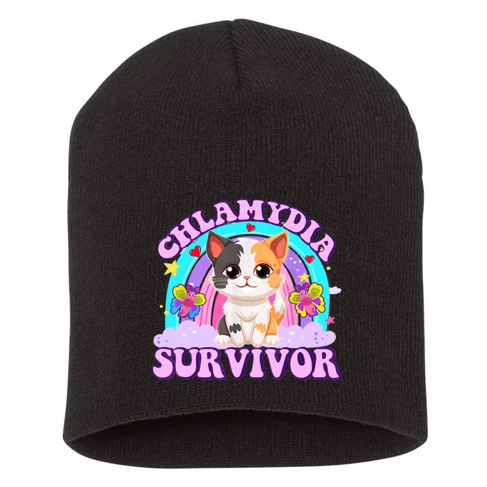 Chlamydia Survivor Funny Cat Sarcastic Inappropriate Short Acrylic Beanie