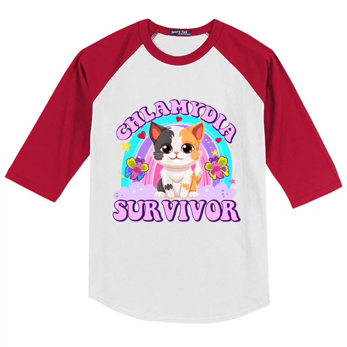 Chlamydia Survivor Funny Cat Sarcastic Inappropriate Kids Colorblock Raglan Jersey