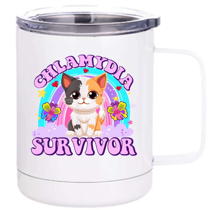 Chlamydia Survivor Funny Cat Sarcastic Inappropriate Front & Back 12oz Stainless Steel Tumbler Cup