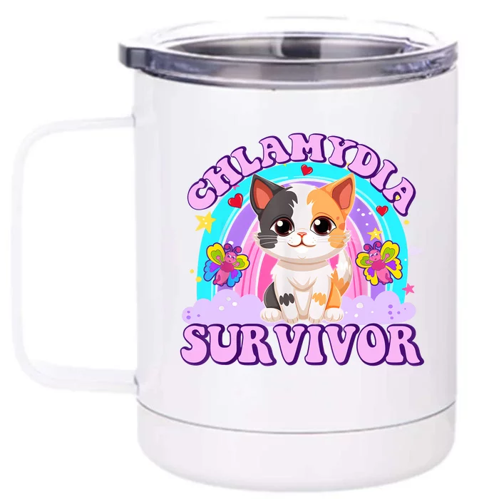 Chlamydia Survivor Funny Cat Sarcastic Inappropriate Front & Back 12oz Stainless Steel Tumbler Cup