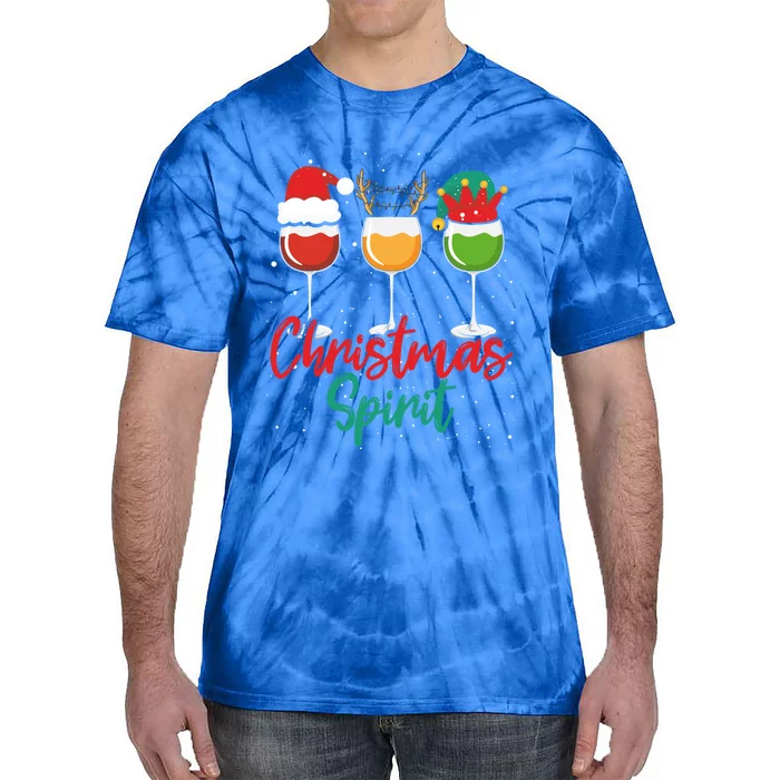 Christmas Spirits Funny Glasses Of Wine Santa Hat Reindeer Gift Tie-Dye T-Shirt