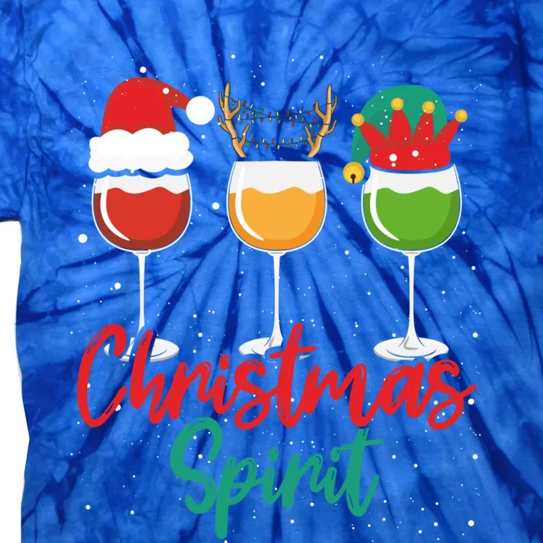 Christmas Spirits Funny Glasses Of Wine Santa Hat Reindeer Gift Tie-Dye T-Shirt