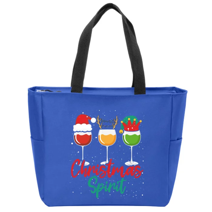 Christmas Spirits Funny Glasses Of Wine Santa Hat Reindeer Gift Zip Tote Bag