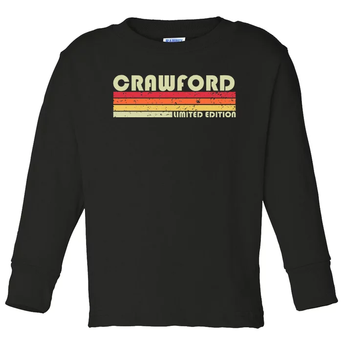 Crawford Surname Funny Retro Vintage 80s Birthday Reunion Toddler Long Sleeve Shirt