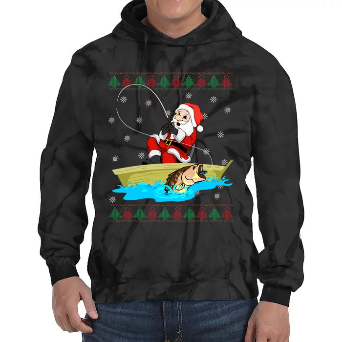 Christmas Santa Fisherman Funny Xmas Fishing Lovers Gift Tie Dye Hoodie