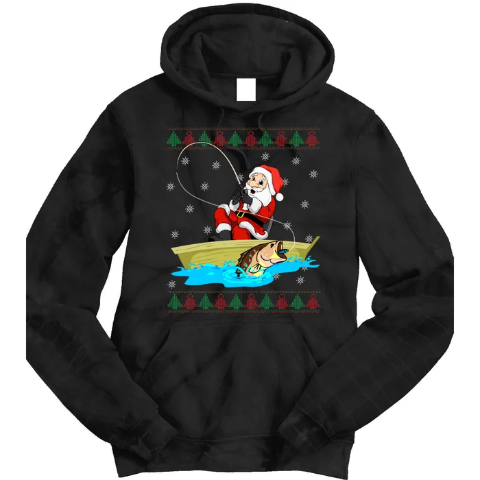 Christmas Santa Fisherman Funny Xmas Fishing Lovers Gift Tie Dye Hoodie