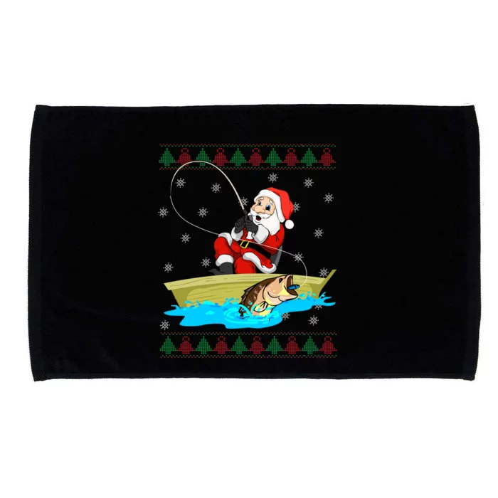 Christmas Santa Fisherman Funny Xmas Fishing Lovers Gift Microfiber Hand Towel