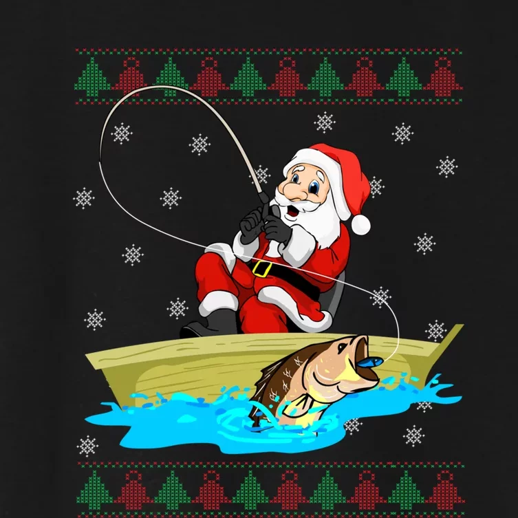 Christmas Santa Fisherman Funny Xmas Fishing Lovers Gift Women's Crop Top Tee