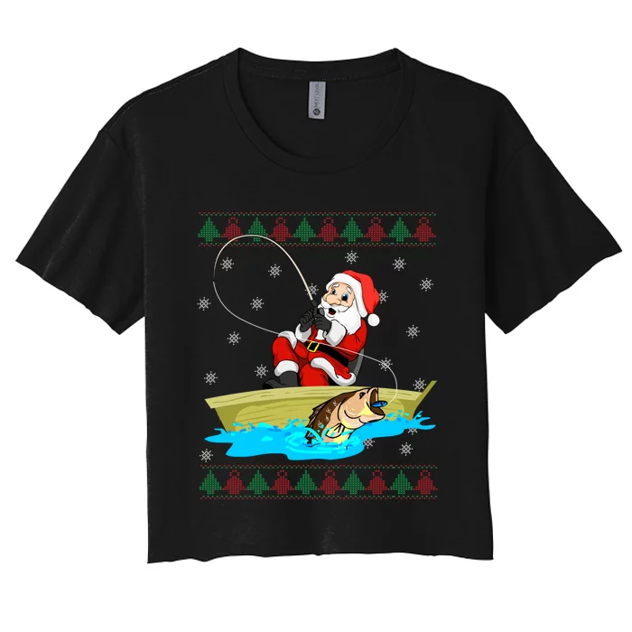 Christmas Santa Fisherman Funny Xmas Fishing Lovers Gift Women's Crop Top Tee