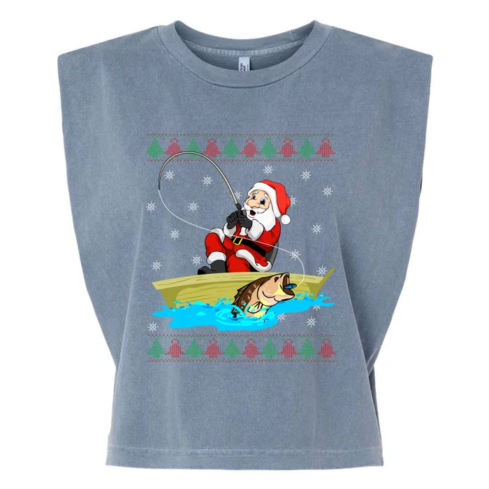 Christmas Santa Fisherman Funny Xmas Fishing Lovers Gift Garment-Dyed Women's Muscle Tee