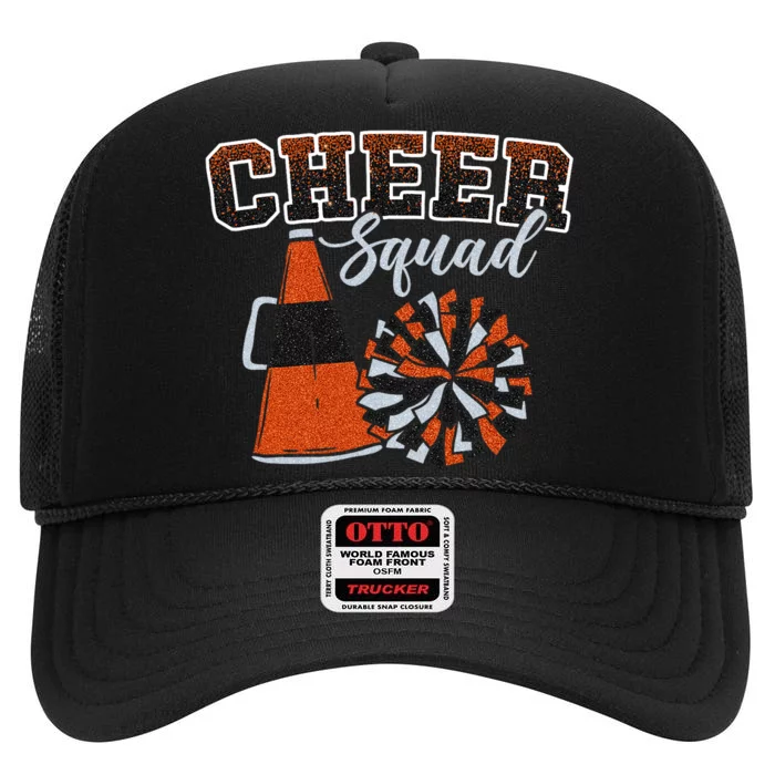 Cheer Squad Funny Cheerleader Cheerleading Orange High Crown Mesh Trucker Hat