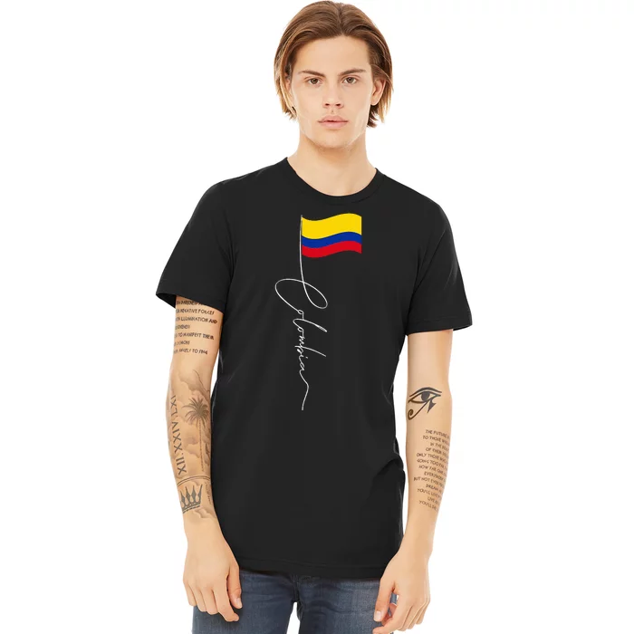 Colombia Signature Flag Pole Patriotic Colombian Flag Premium T-Shirt