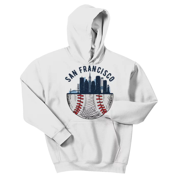 Cool San Francisco CA Skyline Baseball Fan City Downtown Kids Hoodie