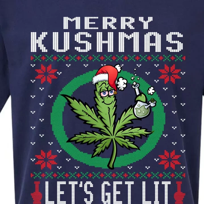 Cannabis Stoner Gift Marijuana Ugly Christmas Let's Get Lit Meaningful Gift Sueded Cloud Jersey T-Shirt