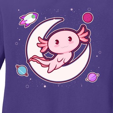 Cute Space Galaxy Axolotl Ladies Missy Fit Long Sleeve Shirt