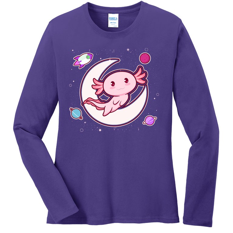 Cute Space Galaxy Axolotl Ladies Missy Fit Long Sleeve Shirt
