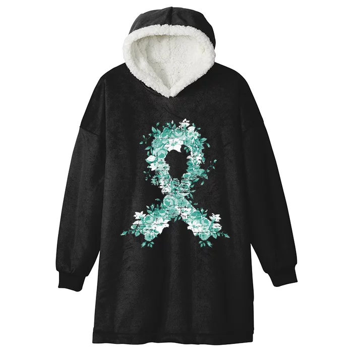 Cancer Survivor Gift Teal Ribbon Ovarian Cancer Awareness Hooded Wearable Blanket