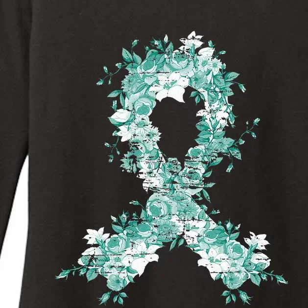 Cancer Survivor Gift Teal Ribbon Ovarian Cancer Awareness Womens CVC Long Sleeve Shirt