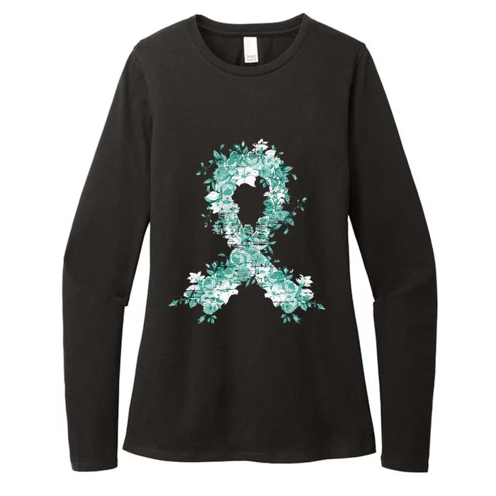 Cancer Survivor Gift Teal Ribbon Ovarian Cancer Awareness Womens CVC Long Sleeve Shirt