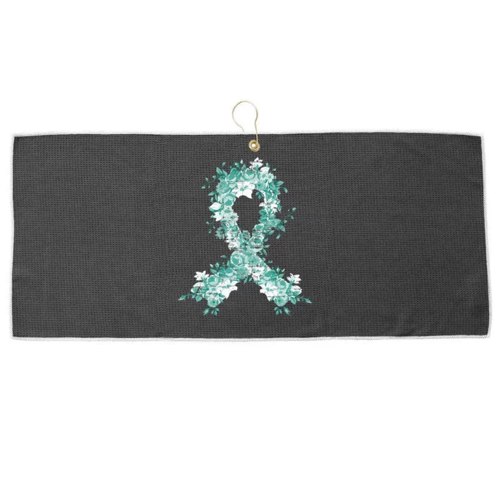 Cancer Survivor Gift Teal Ribbon Ovarian Cancer Awareness Large Microfiber Waffle Golf Towel