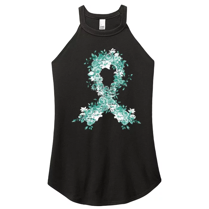 Cancer Survivor Gift Teal Ribbon Ovarian Cancer Awareness Women’s Perfect Tri Rocker Tank