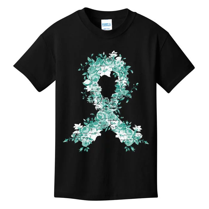 Cancer Survivor Gift Teal Ribbon Ovarian Cancer Awareness Kids T-Shirt