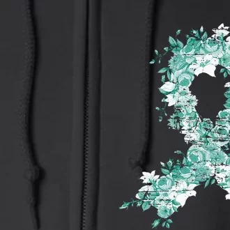 Cancer Survivor Gift Teal Ribbon Ovarian Cancer Awareness Full Zip Hoodie