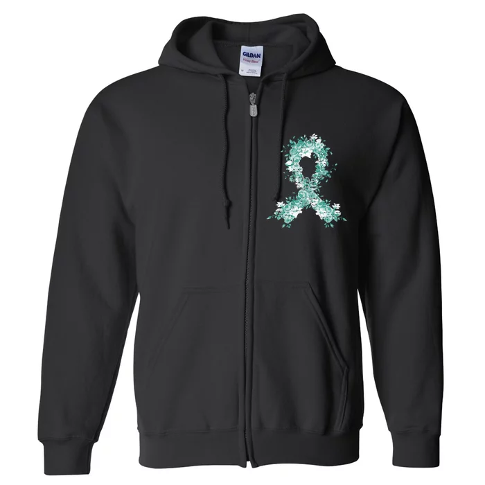 Cancer Survivor Gift Teal Ribbon Ovarian Cancer Awareness Full Zip Hoodie