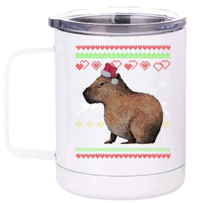 Capybara Santacool Giftclaus Ugly Christmas Sweater Holiday Lover Gift Front & Back 12oz Stainless Steel Tumbler Cup