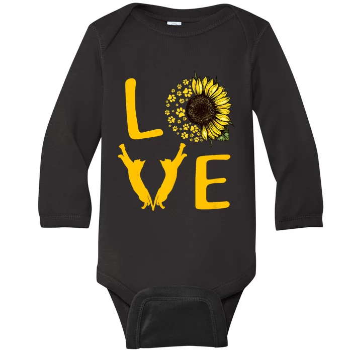 Cat Sunflower Gifts For Cat Lovers Cat Mom Baby Long Sleeve Bodysuit