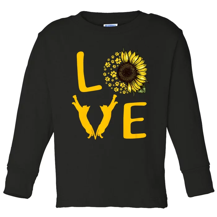 Cat Sunflower Gifts For Cat Lovers Cat Mom Toddler Long Sleeve Shirt