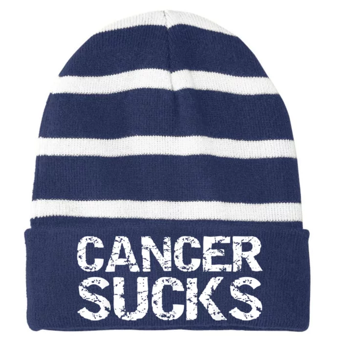 Cancer Sucks Gift Hooded Cancer Striped Beanie with Solid Band