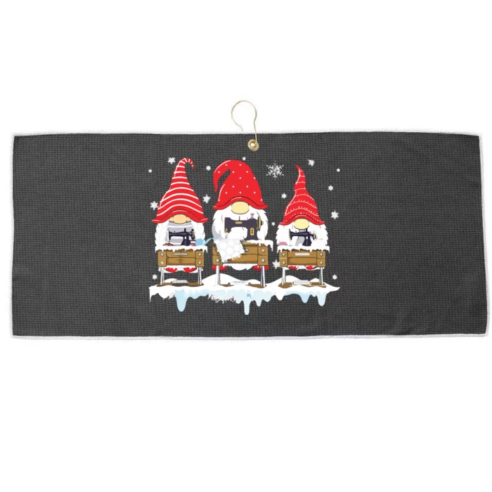 Cute Sewing Gnomes Santa Quilting Xmas Funny Christmas Gift Large Microfiber Waffle Golf Towel