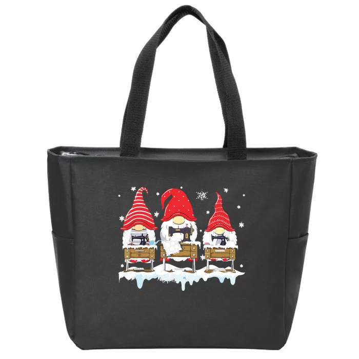 Cute Sewing Gnomes Santa Quilting Xmas Funny Christmas Gift Zip Tote Bag