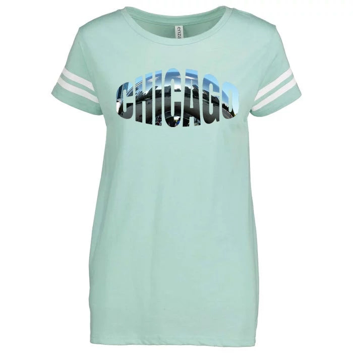 Chicago Skyline Giant Bean City Illinois State Gift Enza Ladies Jersey Football T-Shirt