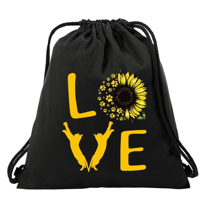 Cat Sunflower Gifts For Cat Lovers Cat Mom Drawstring Bag