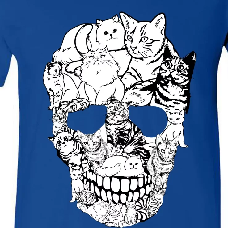 Cat Skull Gift Cat Skeleton Gift Halloween Gift V-Neck T-Shirt