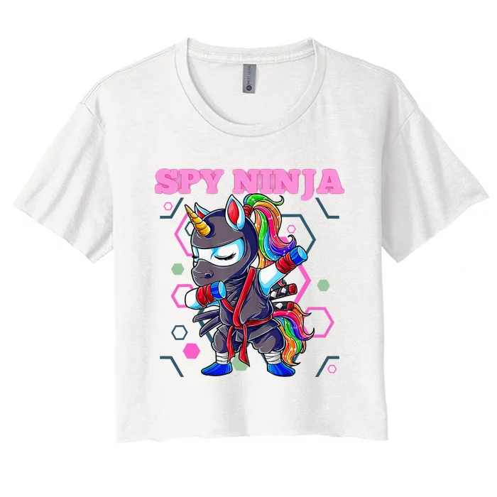 Cool Spy Gaming Ninja Gamer Unicorn Ninja Women's Crop Top Tee