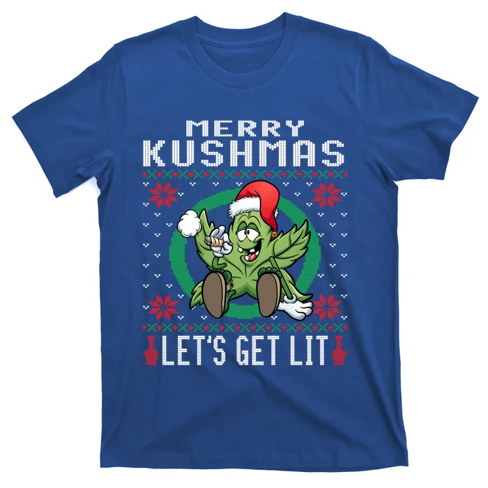 Cannabis Stoner Gift Marijuana Ugly Christmas Let's Get Lit Gift T-Shirt