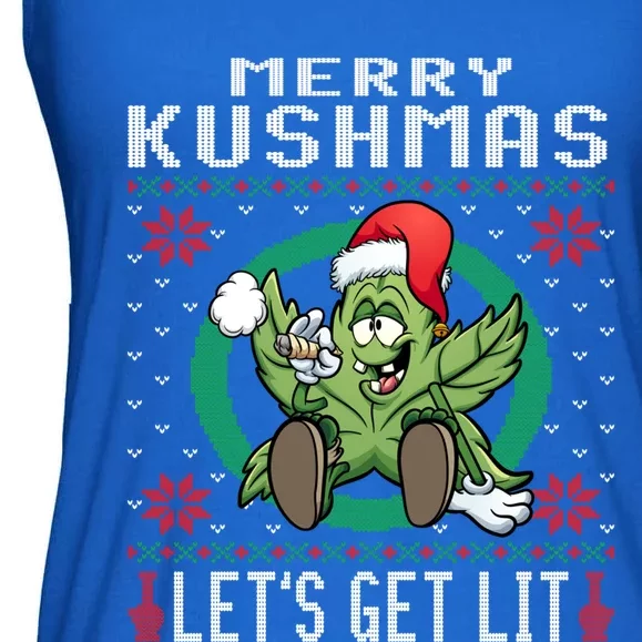 Cannabis Stoner Gift Marijuana Ugly Christmas Let's Get Lit Gift Ladies Essential Flowy Tank