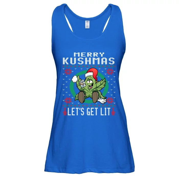 Cannabis Stoner Gift Marijuana Ugly Christmas Let's Get Lit Gift Ladies Essential Flowy Tank